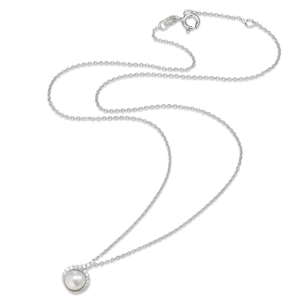 Necklace with pendant Silver Zirconia Rhodium plated Freshwater pearl 40-42 cm Ø9 mm