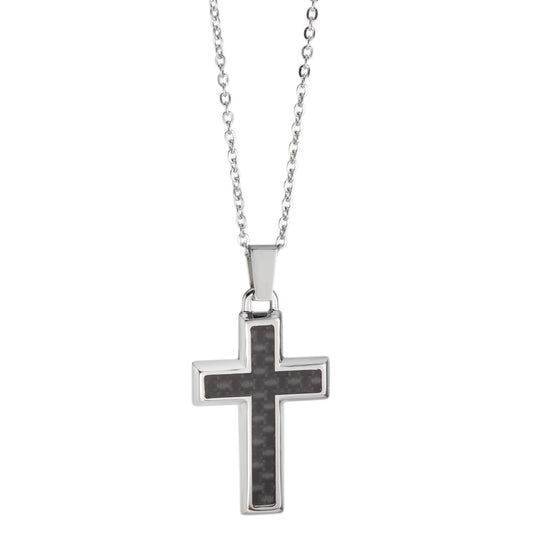 Necklace with pendant Stainless steel, Carbon Cross 45-50 cm