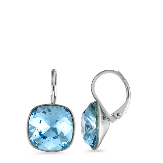 Drop Earrings Stainless steel Zirconia Aqua, 2 Stones Ø13 mm