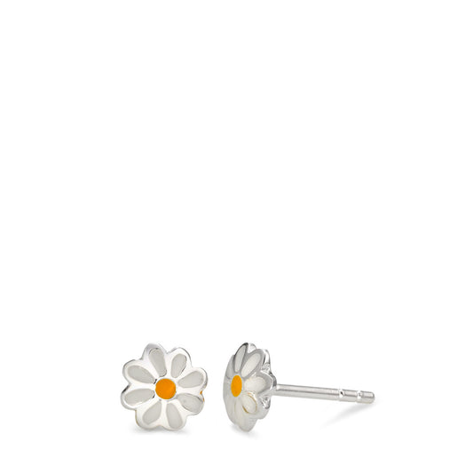 Stud earrings Silver Lacquered Flower Ø6 mm