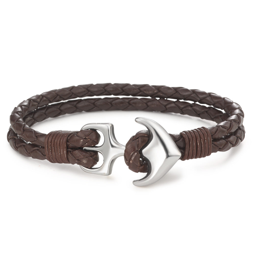 Bracelet Leather, Stainless steel Anchor 18.5 cm