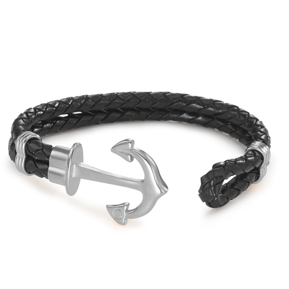 Bracelet Leather, Stainless steel Anchor 21.5 cm