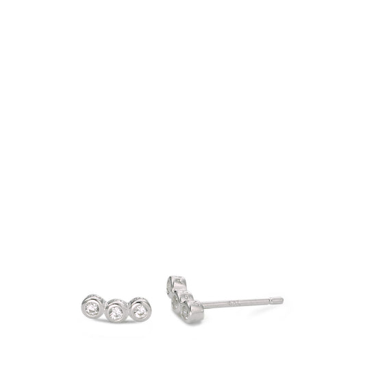 Stud earrings Silver Zirconia 3 Stones Rhodium plated