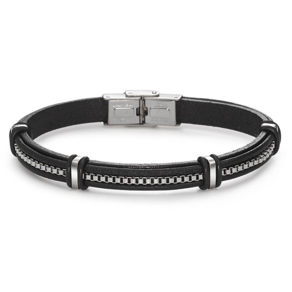 Bracelet Leather, Stainless steel 21 cm