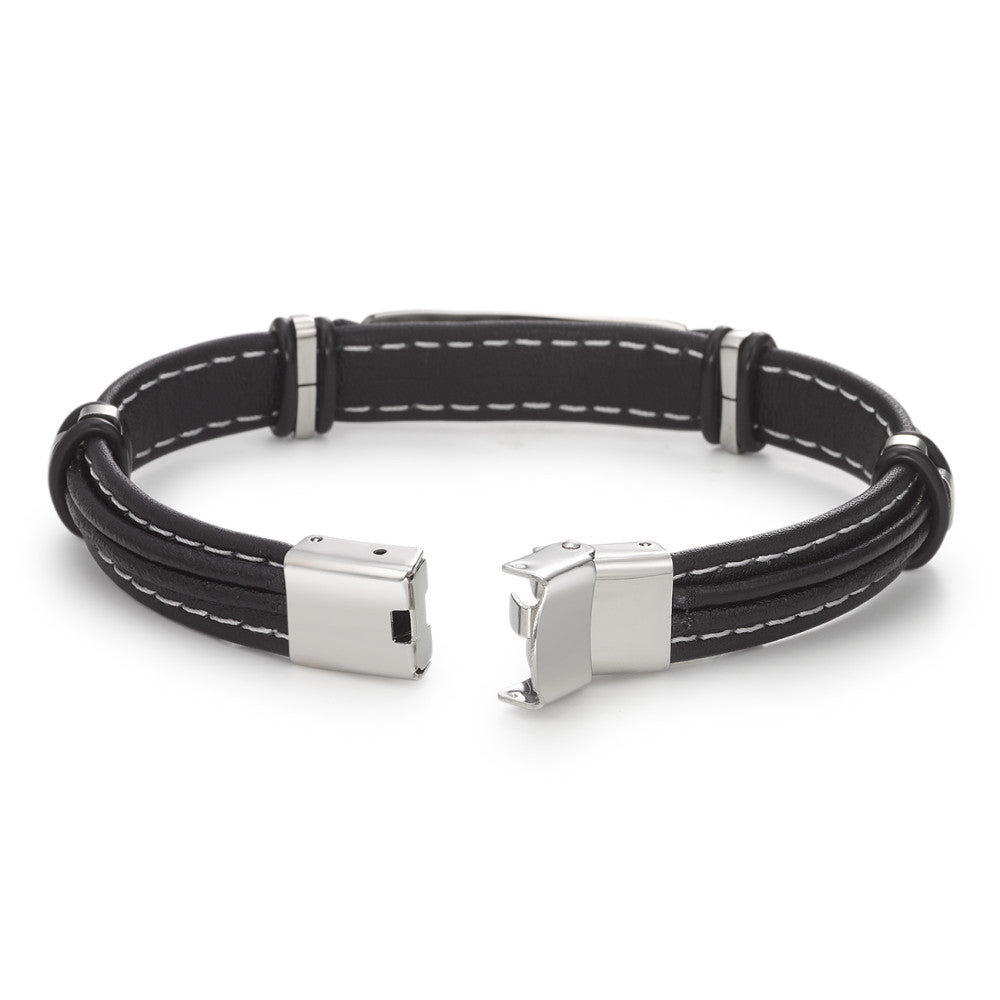 Engravable bracelet Leather, Stainless steel 21 cm