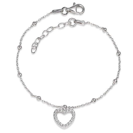 Bracelet Silver Zirconia Rhodium plated Heart 16.5-19 cm