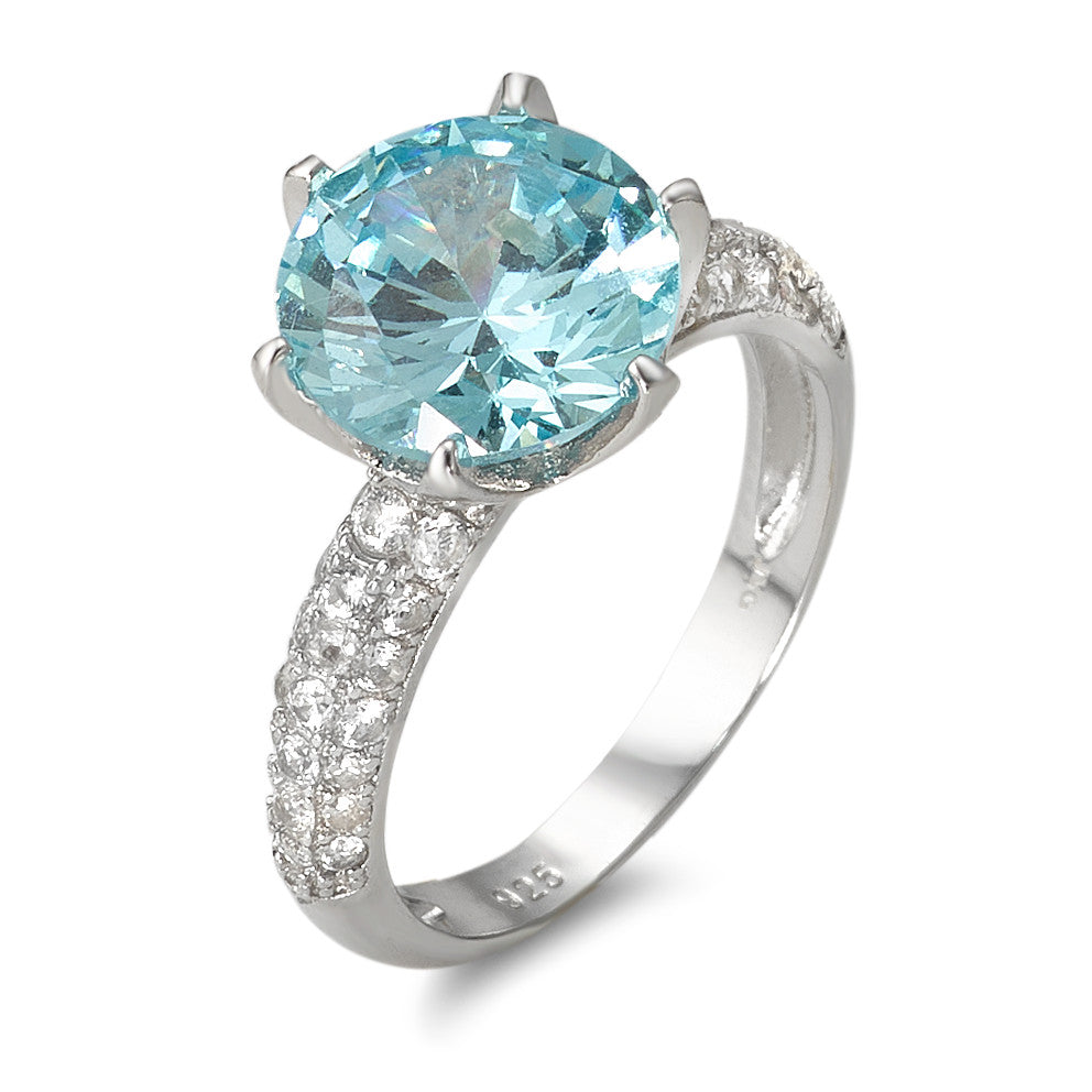 Solitaire ring Silver Synthetic Aquamarine, Zirconia Rhodium plated