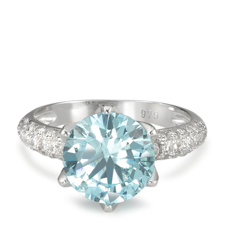 Solitaire ring Silver Synthetic Aquamarine, Zirconia Rhodium plated