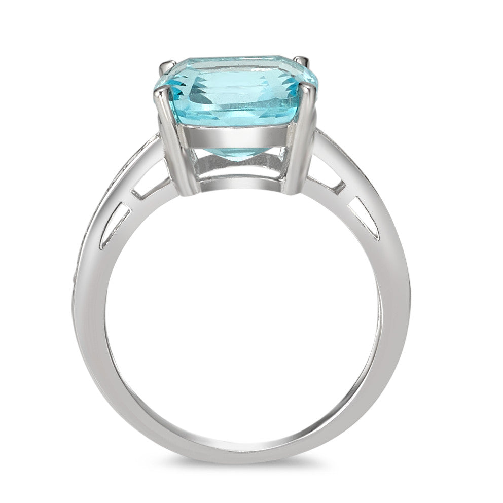 Solitaire ring Silver Synthetic Aquamarine, Zirconia Rhodium plated