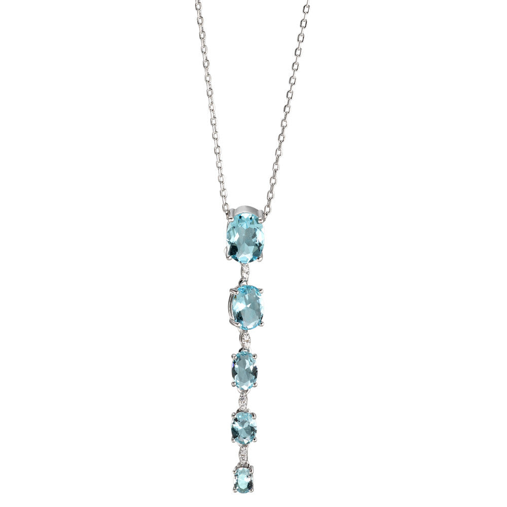 Necklace Silver Synthetic Aquamarine 11 Stones Rhodium plated 42-45 cm