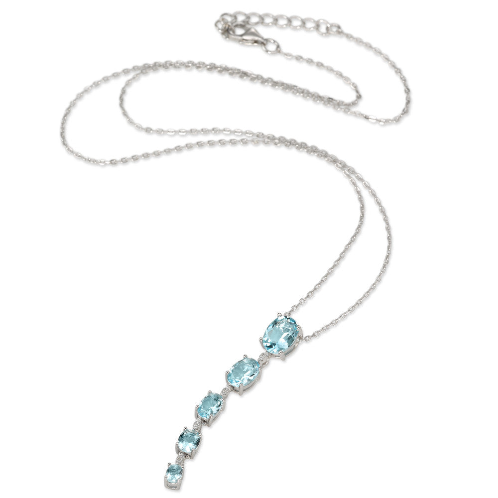 Necklace Silver Synthetic Aquamarine 11 Stones Rhodium plated 42-45 cm