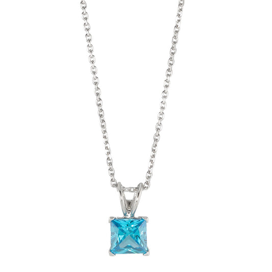 Necklace with pendant Silver Synthetic Aquamarine Rhodium plated 42 cm Ø6.5 mm