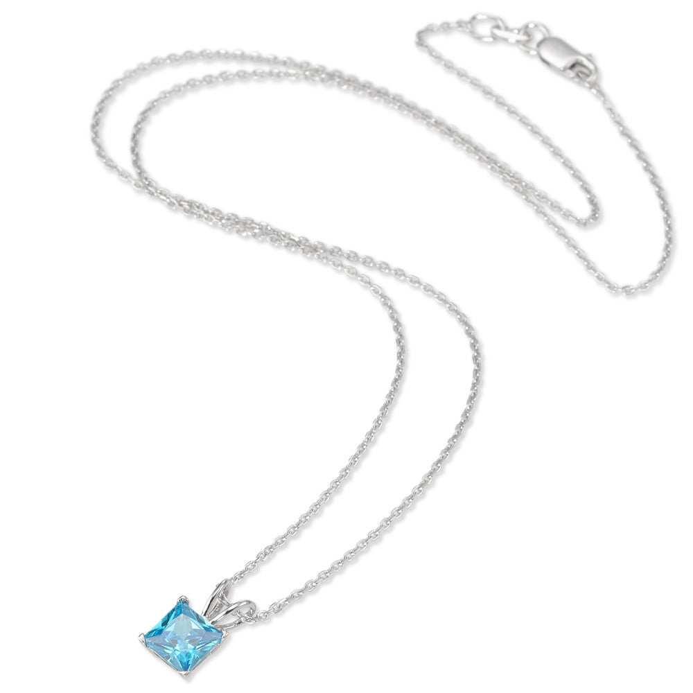 Necklace with pendant Silver Synthetic Aquamarine Rhodium plated 42 cm Ø6.5 mm