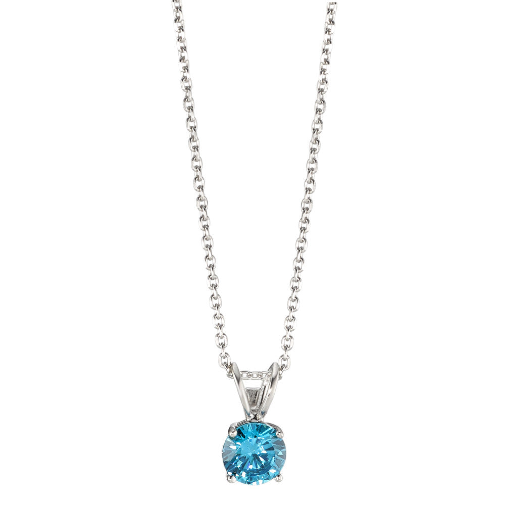 Necklace with pendant Silver Synthetic Aquamarine Rhodium plated 42 cm