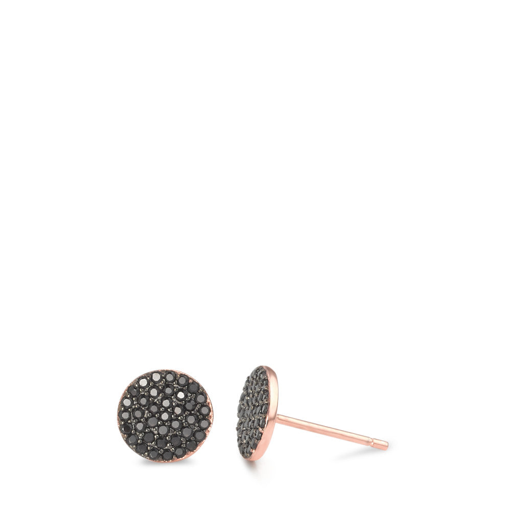 Stud earrings Silver Zirconia Black Rose Gold plated Ø7.5 mm