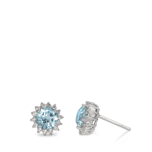 Stud earrings Silver Topaz Blue Rhodium plated Ø9 mm