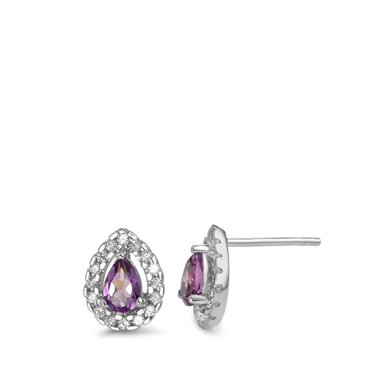 Stud earrings Silver Amethyst, Zirconia Rhodium plated