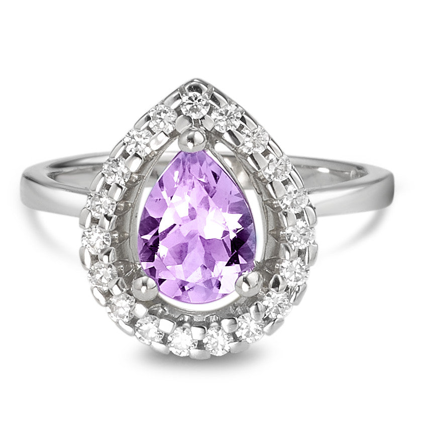 Ring Silver Amethyst, Zirconia Rhodium plated