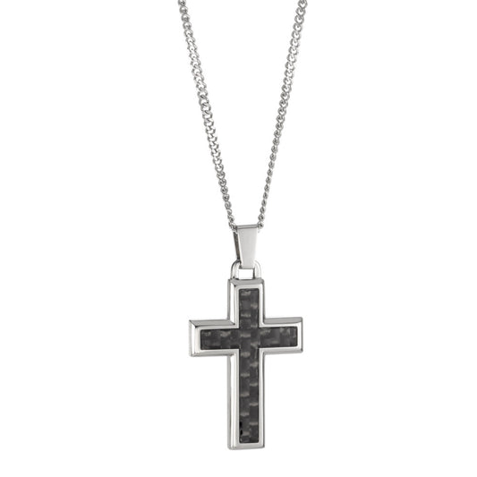 Necklace with pendant Stainless steel, Carbon Cross 55 cm