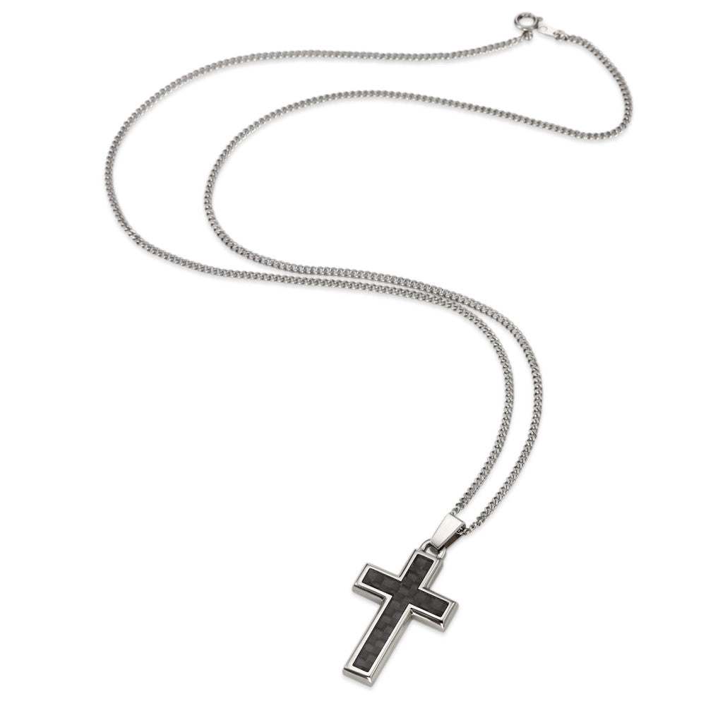 Necklace with pendant Stainless steel, Carbon Cross 55 cm