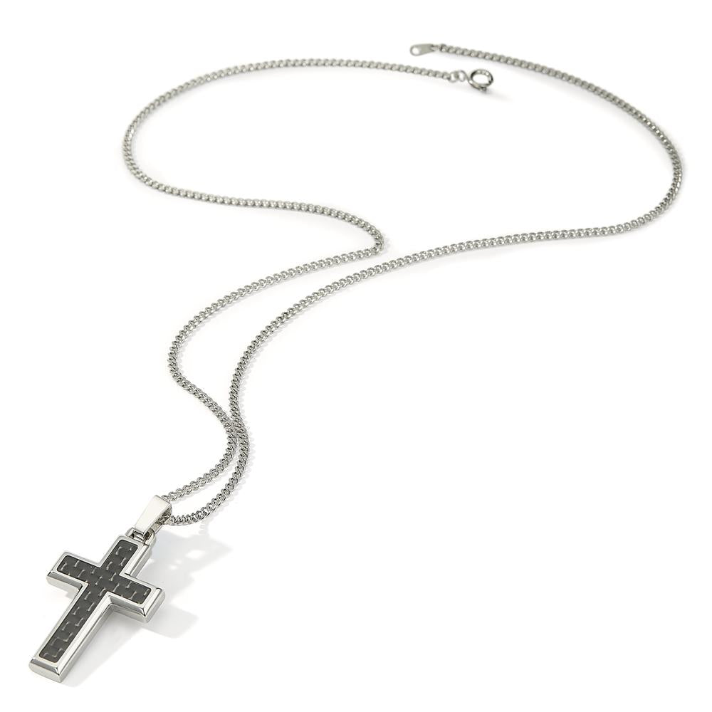 Necklace with pendant Stainless steel, Carbon Cross 55 cm