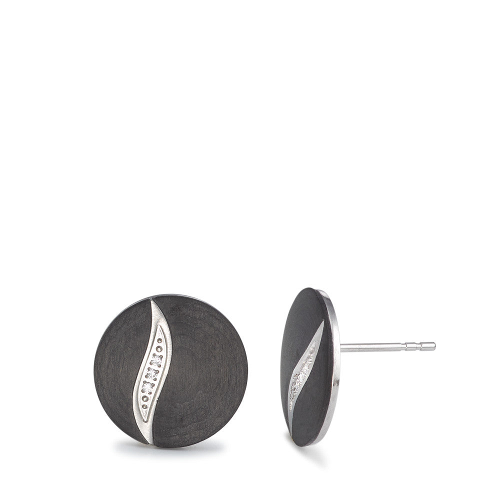 Stud earrings Stainless steel, Carbon Zirconia 6 Stones Ø15 mm