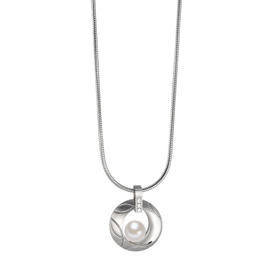 Necklace with pendant Stainless steel Zirconia Freshwater pearl 42 cm