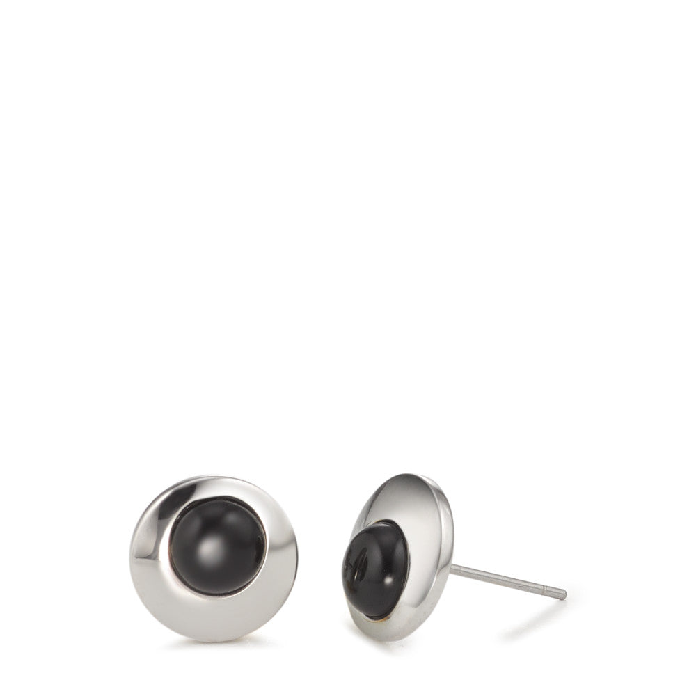 Stud earrings Stainless steel Onyx 2 Stones Ø10 mm