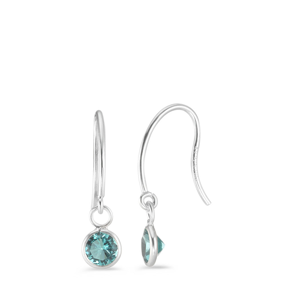 Drop Earrings Silver Synthetic Aquamarine Aqua, 2 Stones Ø6 mm