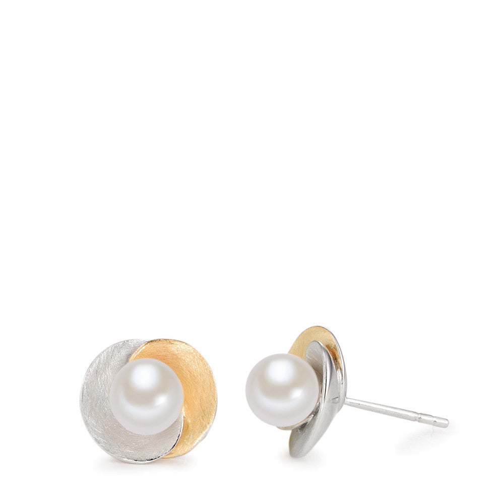 Stud earrings Silver Yellow Bicolor Freshwater pearl Ø12 mm