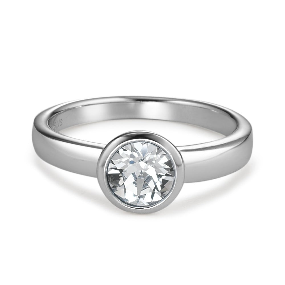 Solitaire ring Silver Zirconia Rhodium plated Ø8 mm