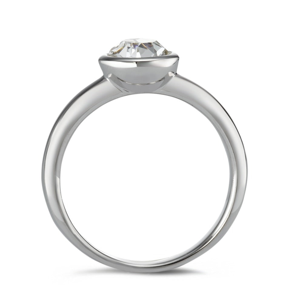 Solitaire ring Silver Zirconia Rhodium plated Ø8 mm