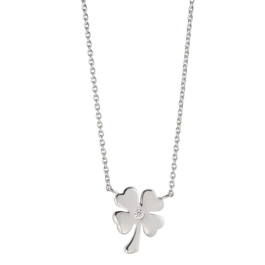 Necklace Silver Zirconia White Rhodium plated Cloverleaf 40-42 cm