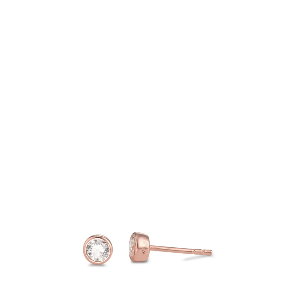 Stud earrings Silver Zirconia 2 Stones Rose Gold plated Ø4.5 mm