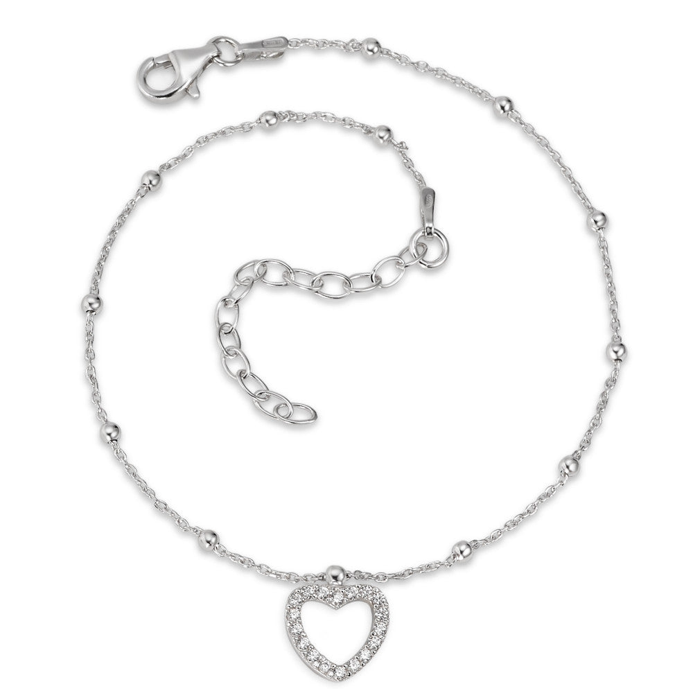 Anklet Silver Zirconia Rhodium plated Heart 22-26 cm