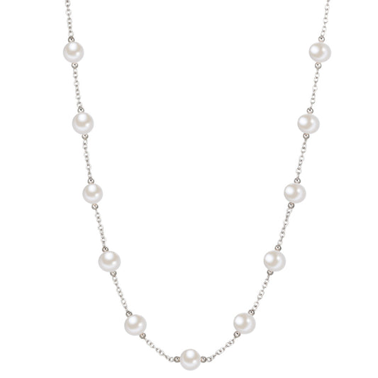 Necklace Silver Rhodium plated Freshwater pearl 63 cm