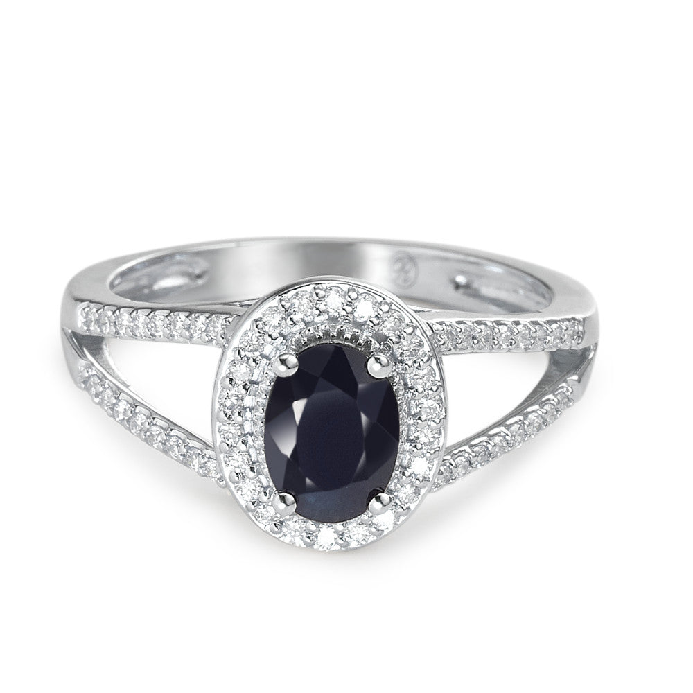 Ring 9k White Gold Sapphire Blue, 0.95 ct, oval, AAA, Diamond White, 0.23 ct, 12 Stones, w-pi1