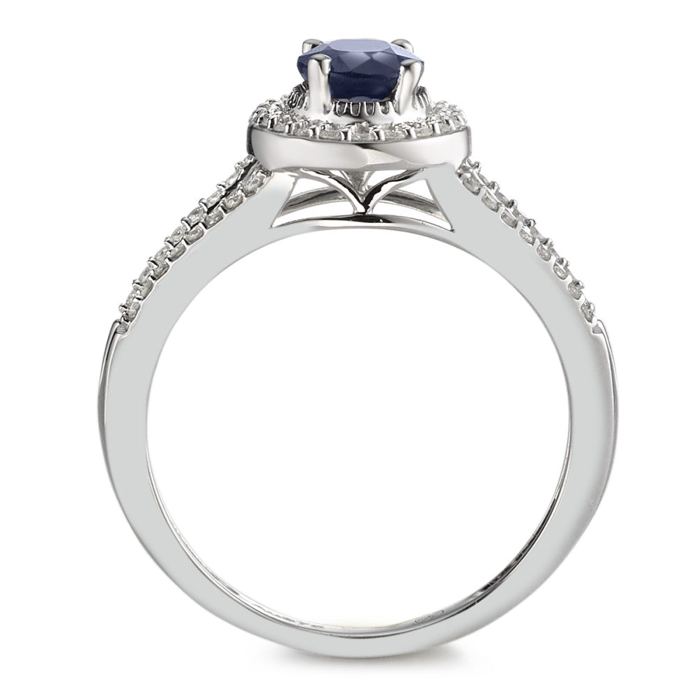 Ring 9k White Gold Sapphire Blue, 0.95 ct, oval, AAA, Diamond White, 0.23 ct, 12 Stones, w-pi1