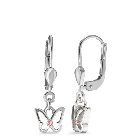 Drop Earrings Silver Zirconia Rose, 2 Stones Rhodium plated Butterfly