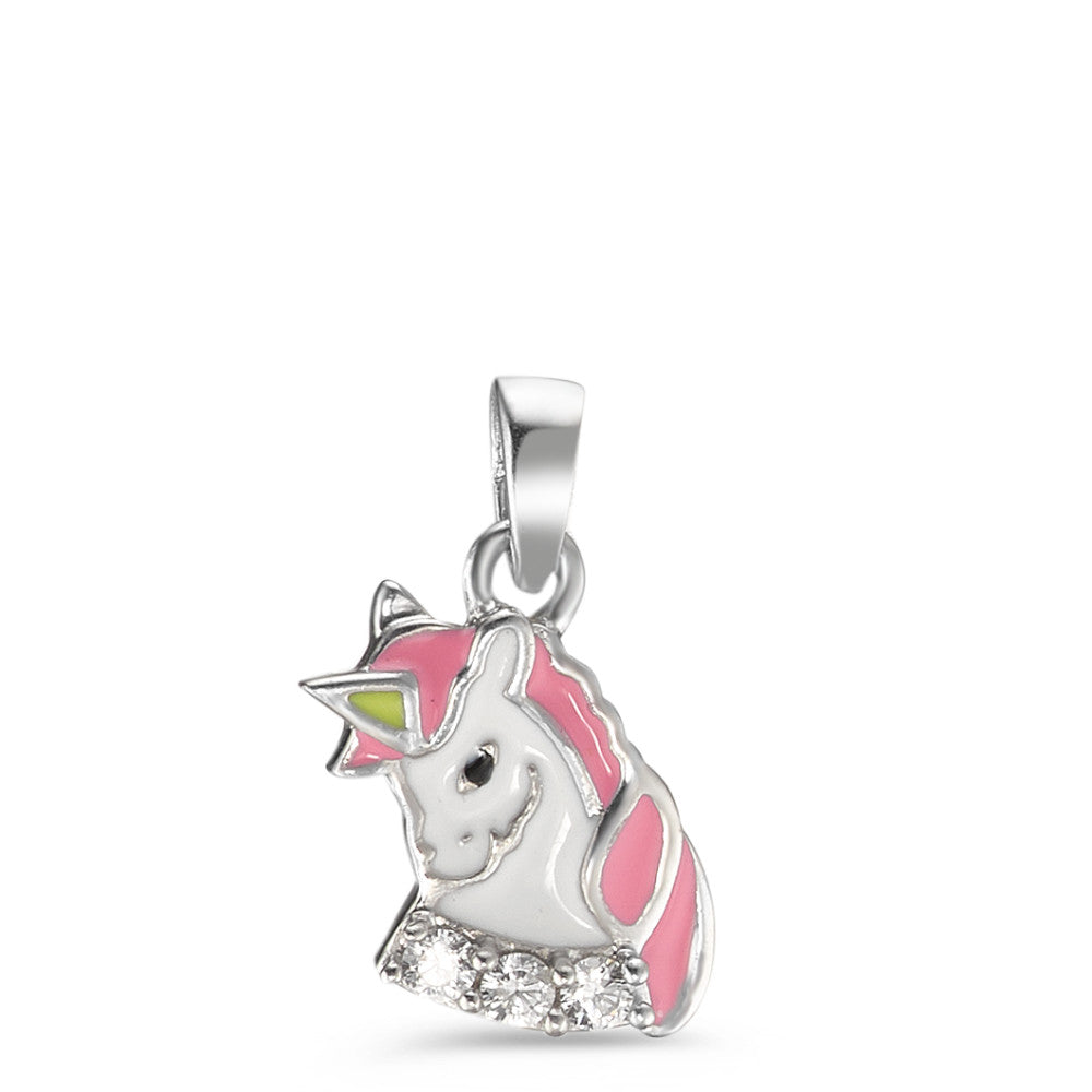 Pendant Silver Zirconia 3 Stones Lacquered Unicorn