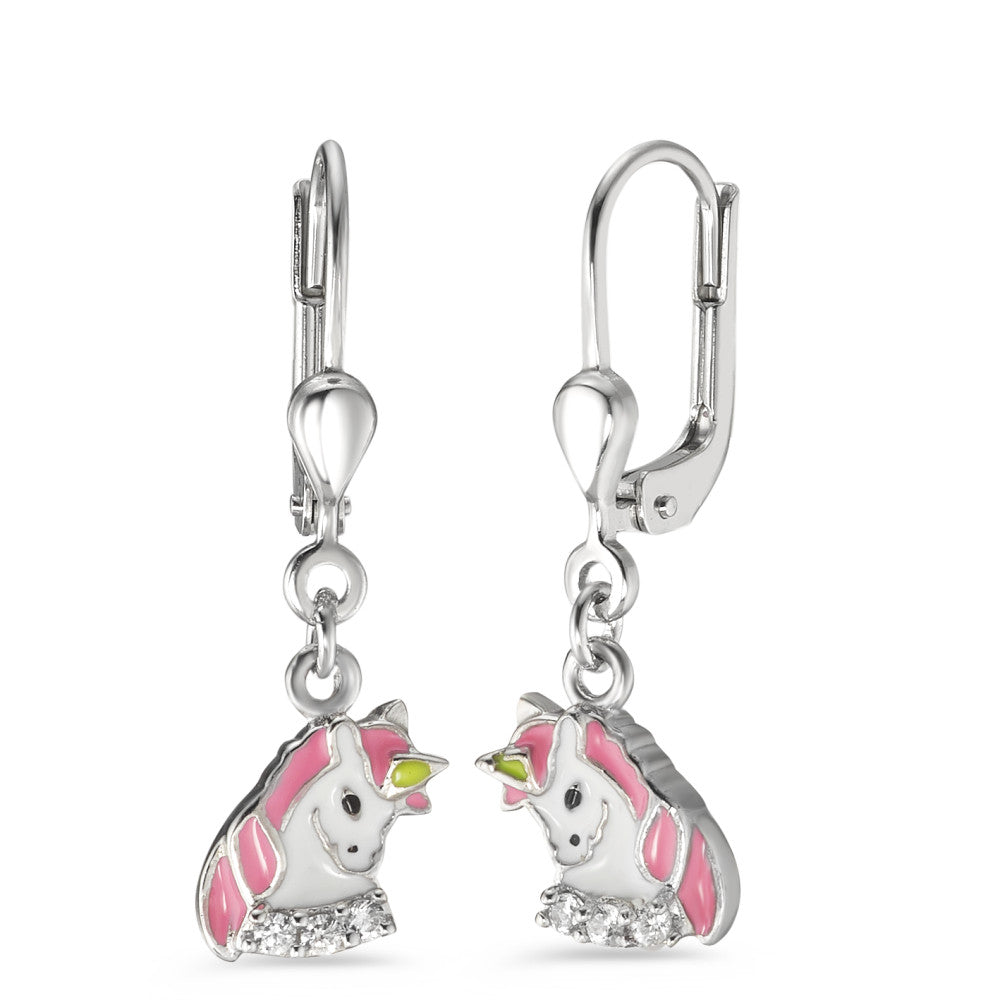 Drop Earrings Silver Zirconia 6 Stones Lacquered Unicorn