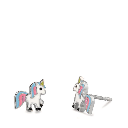 Stud earrings Silver Rhodium plated Unicorn Ø8 mm