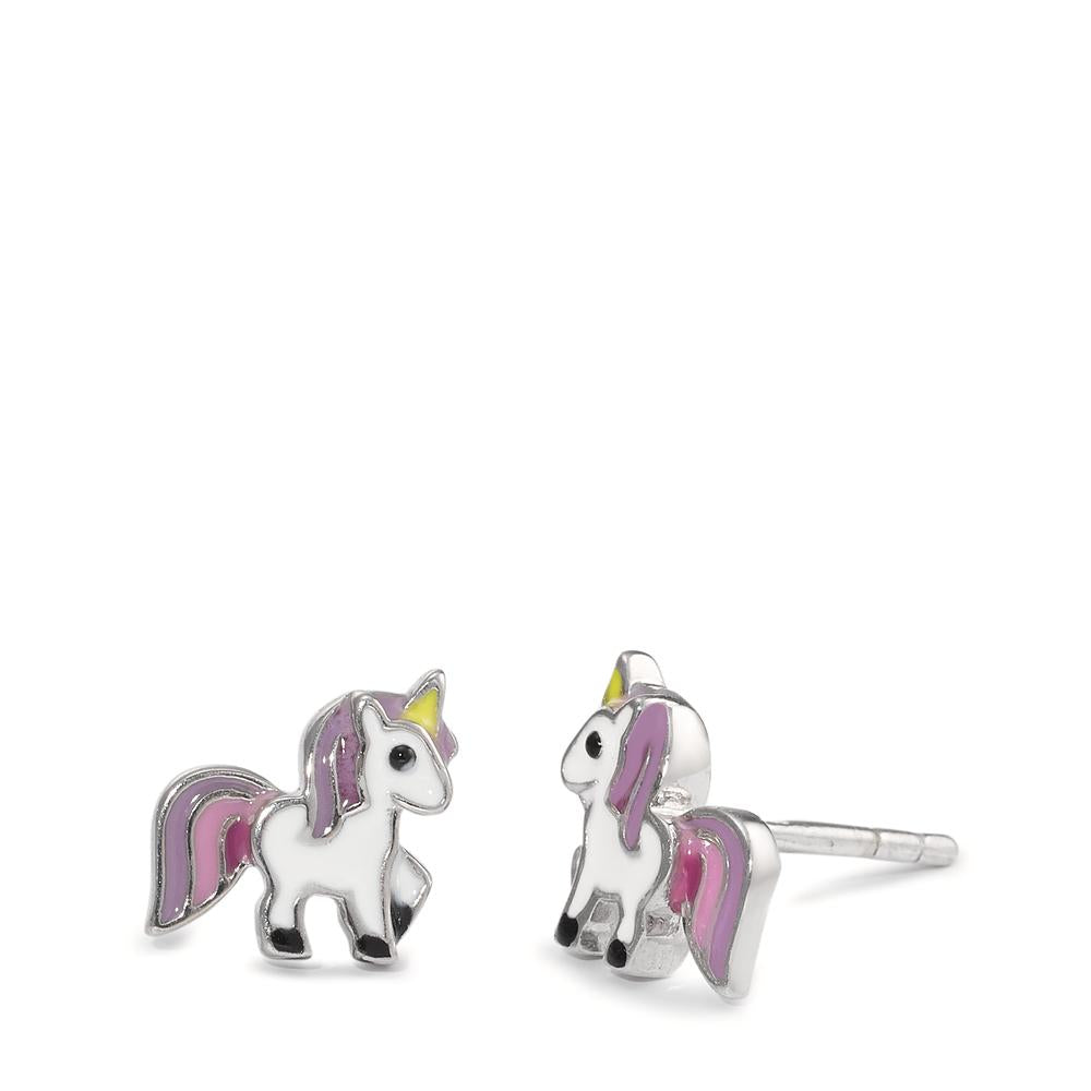 Stud earrings Silver Rhodium plated Unicorn Ø8 mm