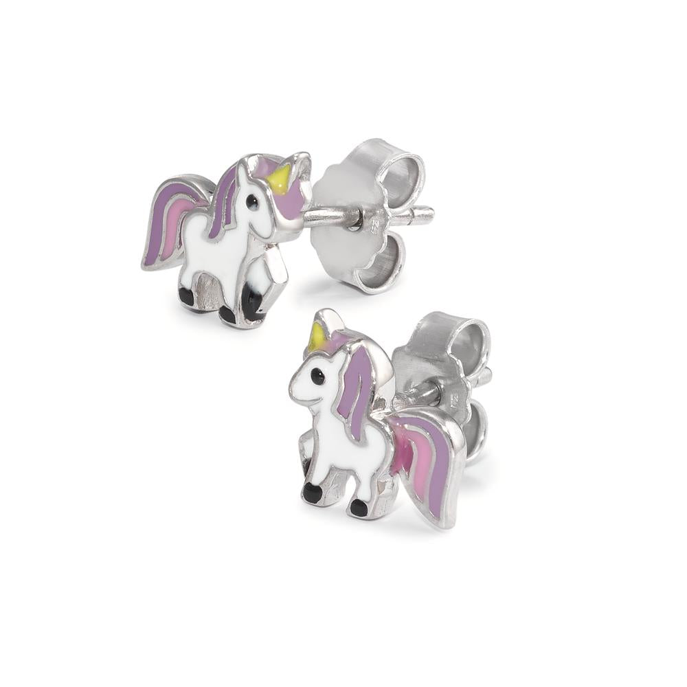 Stud earrings Silver Rhodium plated Unicorn Ø8 mm