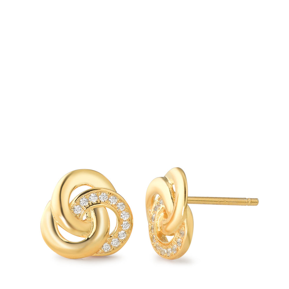 Stud earrings Silver Zirconia 22 Stones Yellow Gold plated Ø10 mm