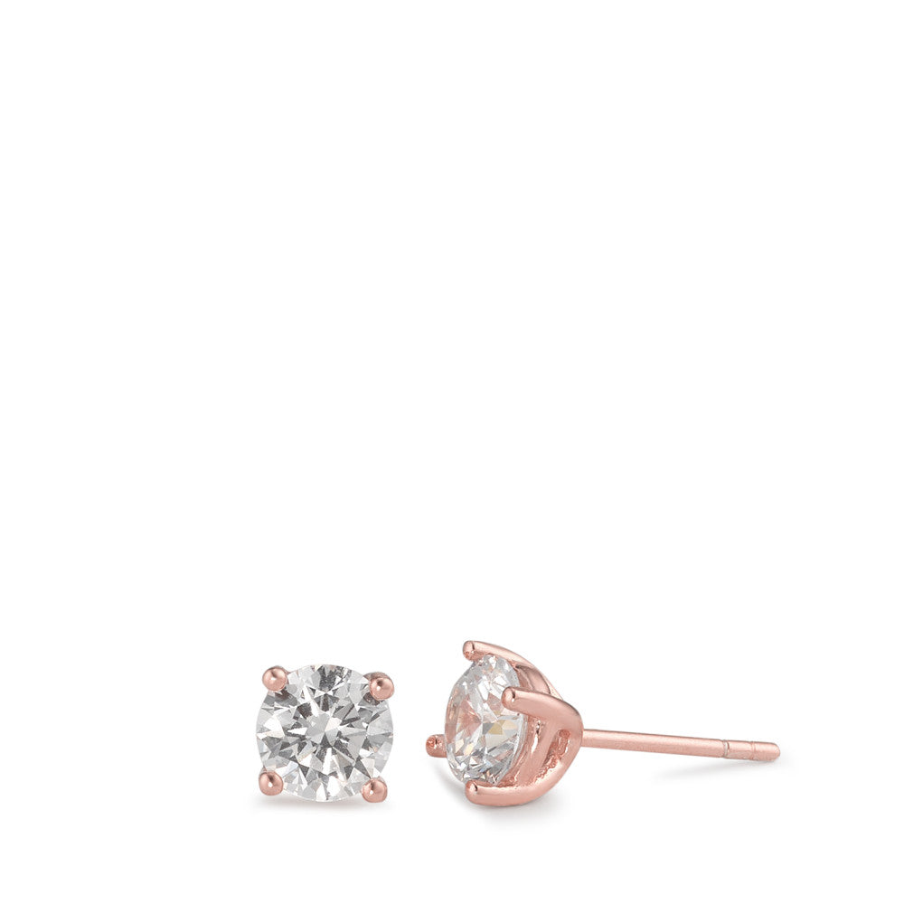 Stud earrings Silver Zirconia 2 Stones Rose Gold plated Ø6 mm