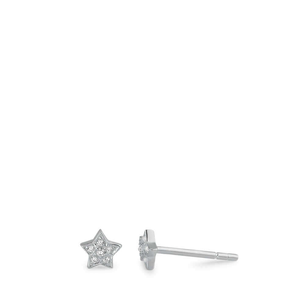 Stud earrings Silver Zirconia 12 Stones Rhodium plated Star Ø5 mm