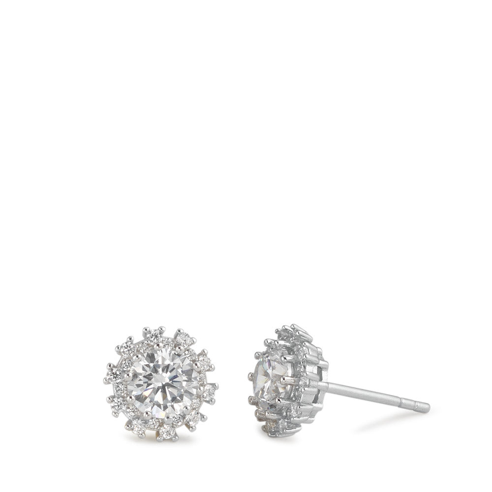 Stud earrings Silver Zirconia Rhodium plated Ø9 mm