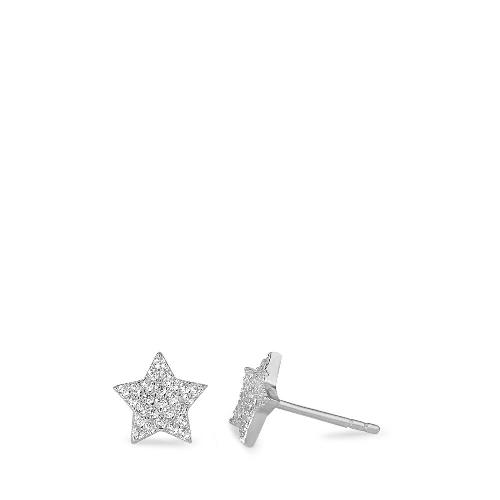 Stud earrings Silver Zirconia Rhodium plated Star Ø8.5 mm