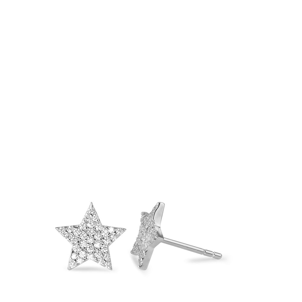 Stud earrings Silver Zirconia Rhodium plated Star Ø10 mm